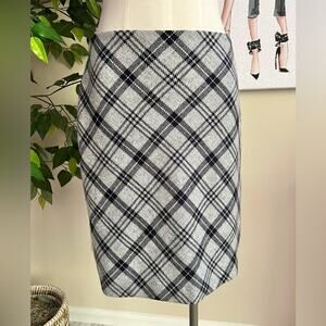 Talbots Womens Coastal Plaid Wool Knit Career Pencil Skirt Size 6 Petite